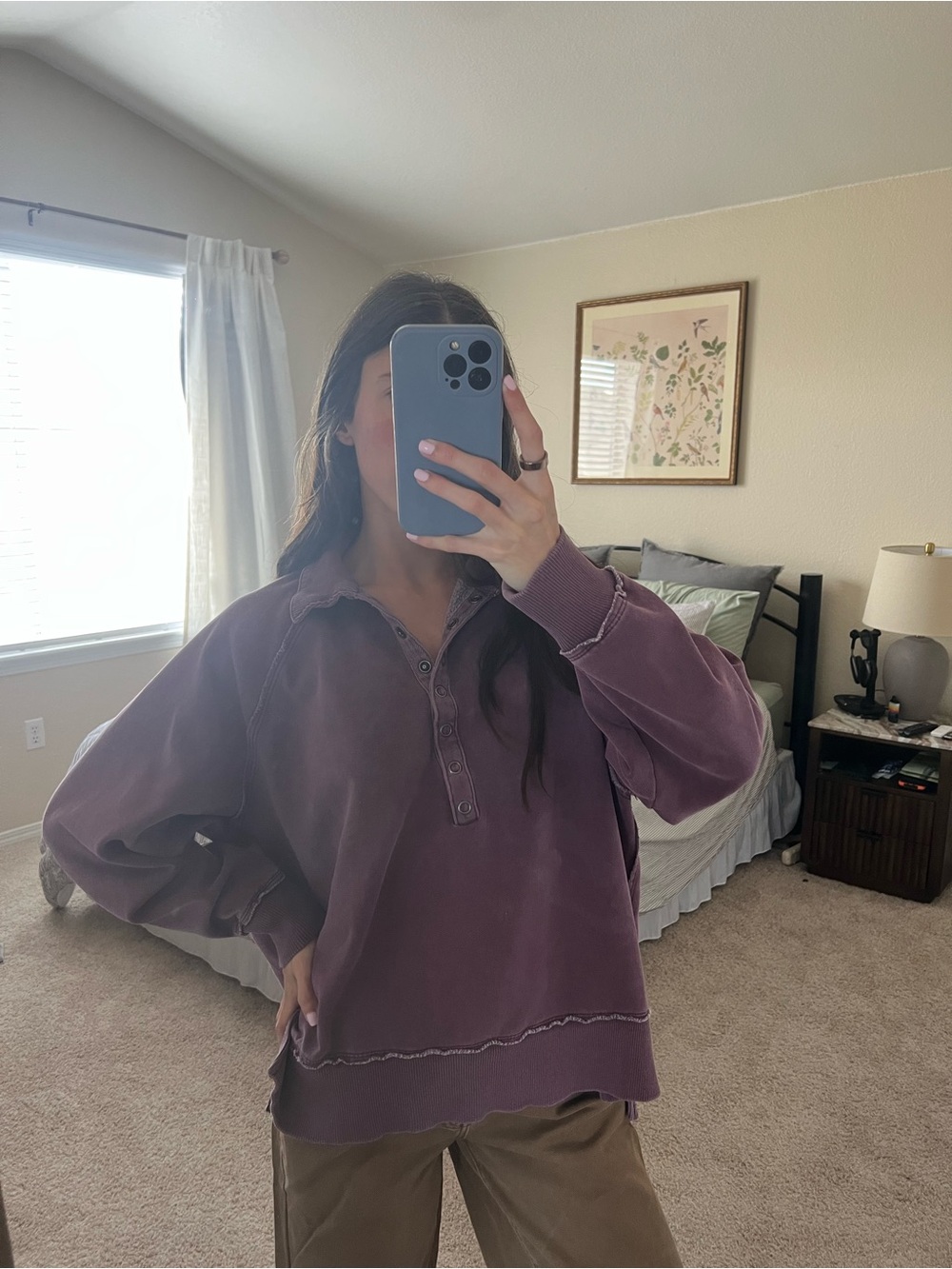 American Eagle Lilac Henley Pullover Sweatshirt
